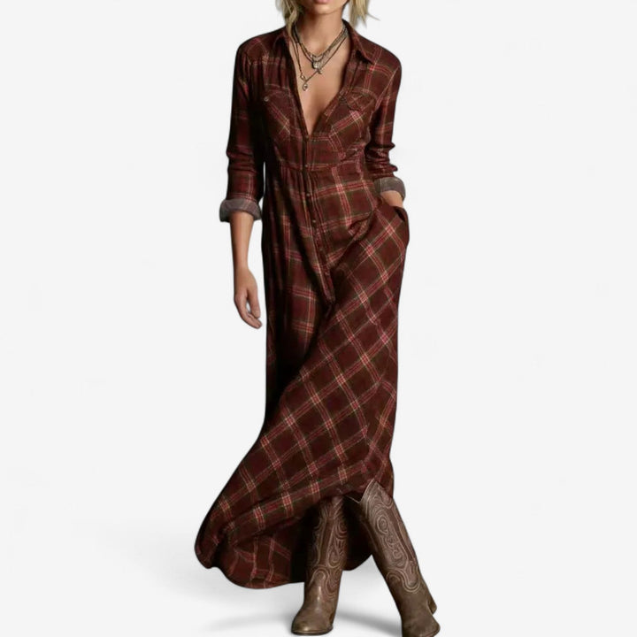 CECILE | CHECKED MAXI SHIRT DRESS