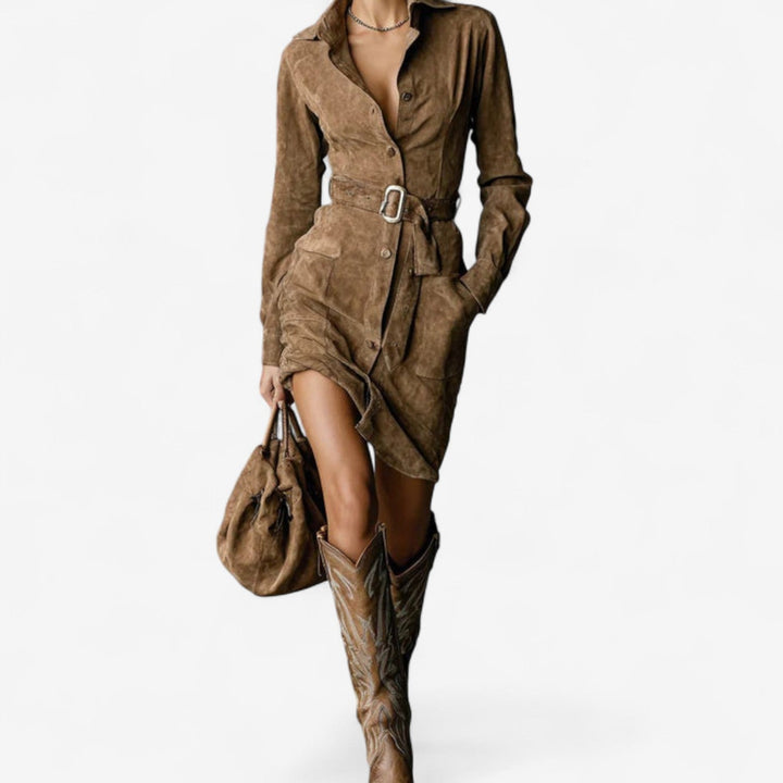 BETTY | BELTED SUEDE MIDI DRESS