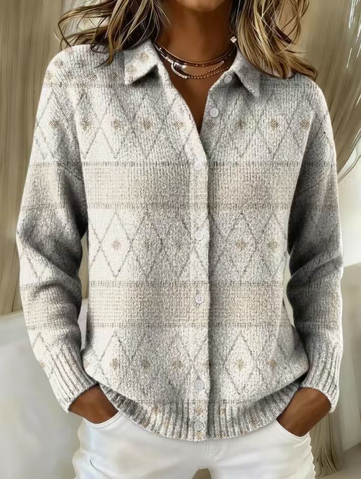 Charlotte – Elegant Knit Hoodie Blouse with Diamond Pattern