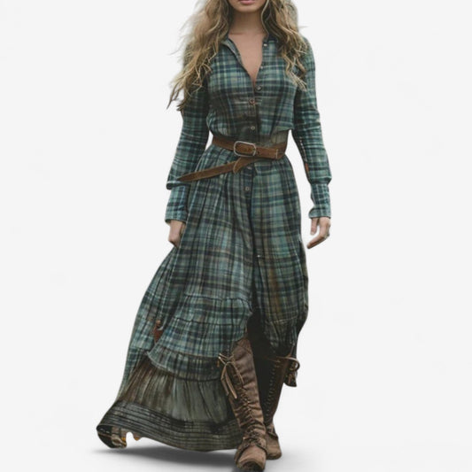 LENORA | BELTED PLAID DRESS