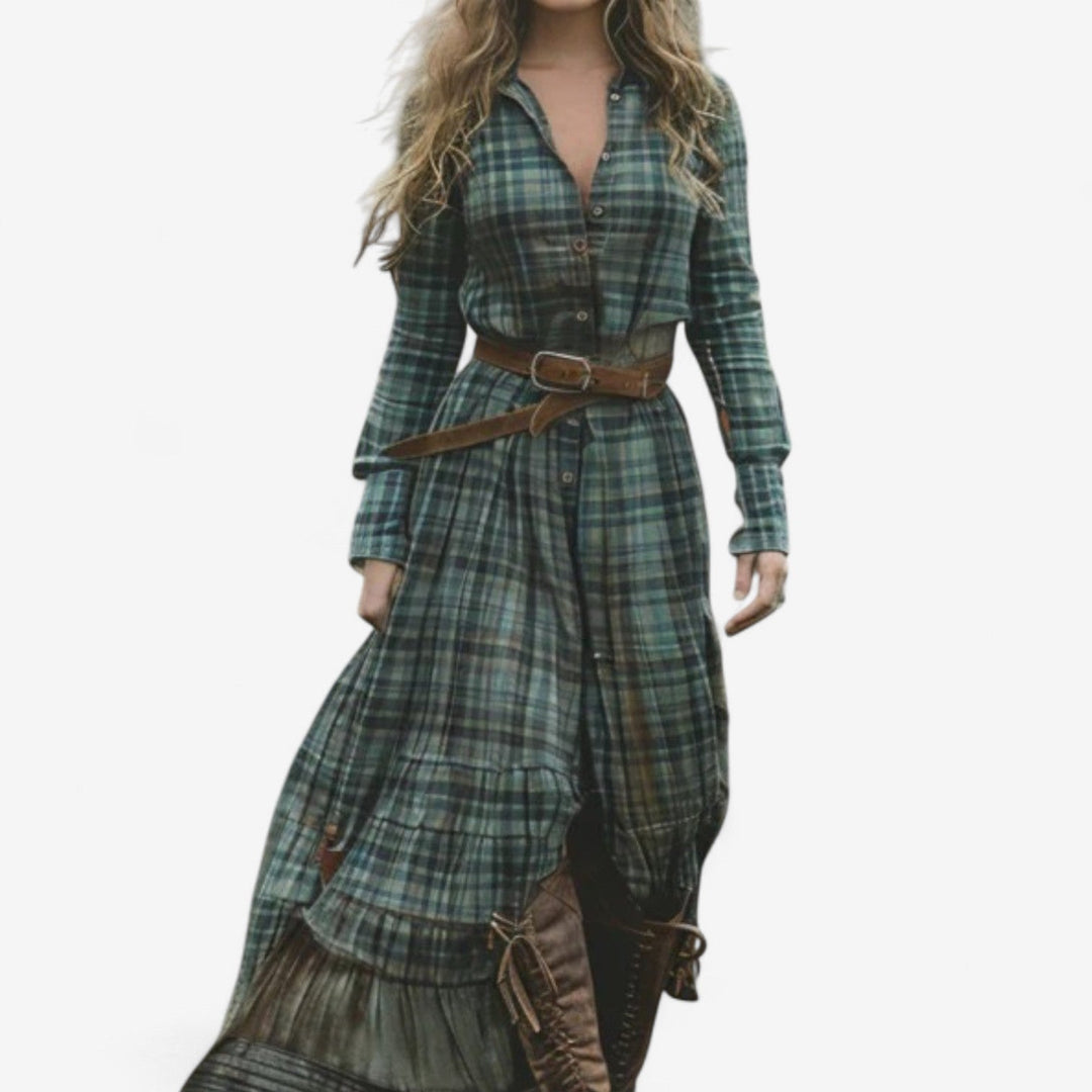 LENORA | BELTED PLAID DRESS
