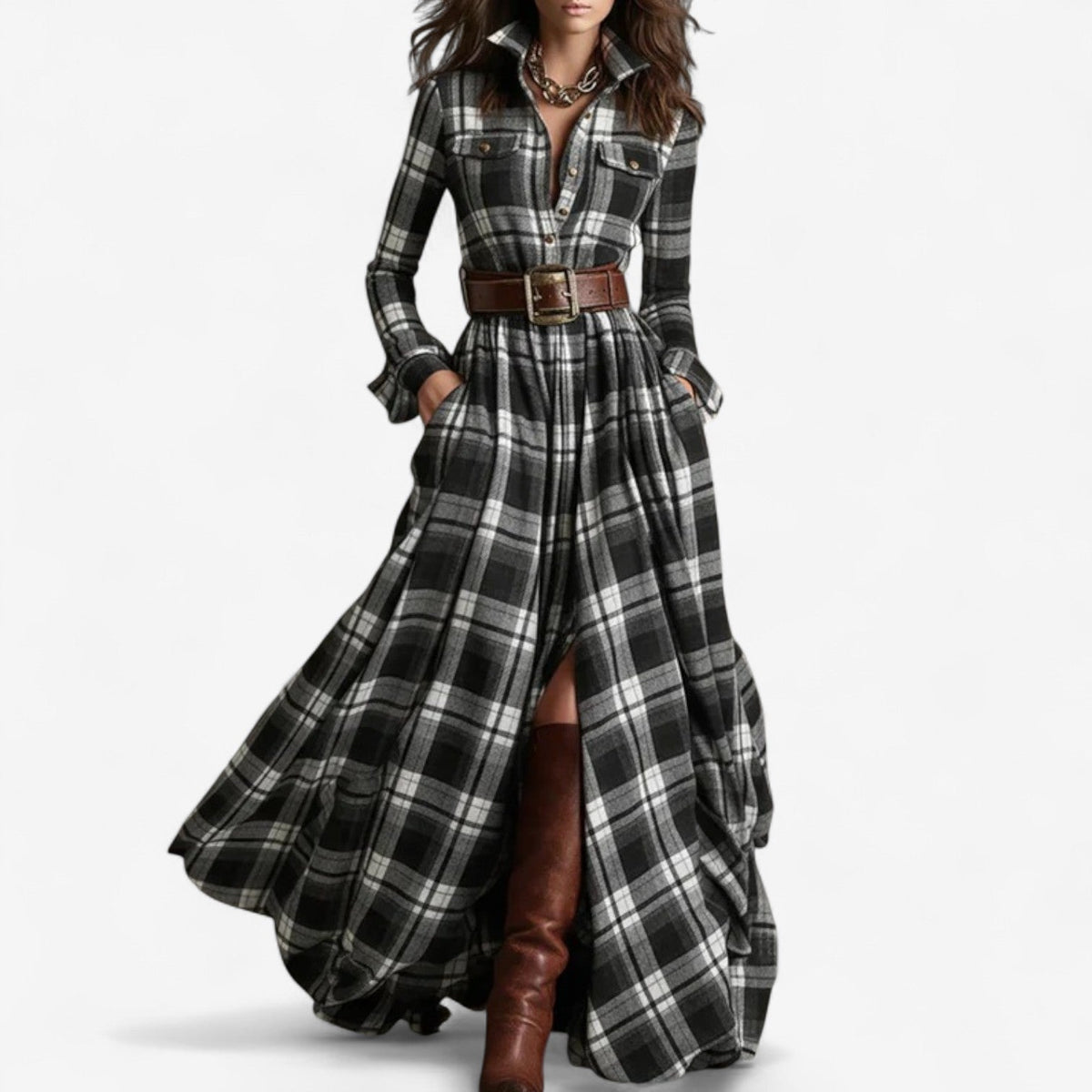 AURELIA | BELTED PLAID DRESS