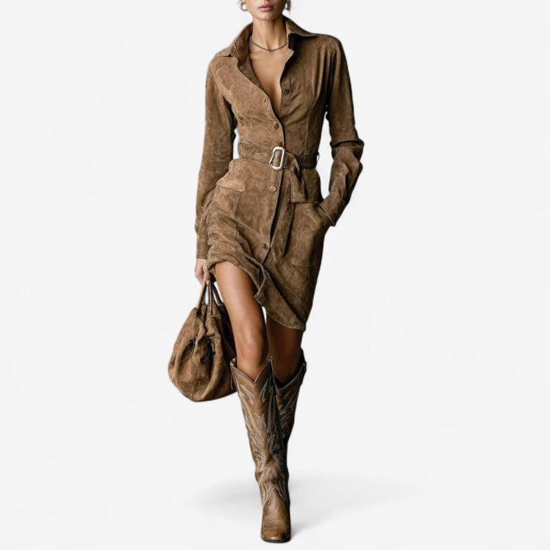 BETTY | BELTED SUEDE MIDI DRESS