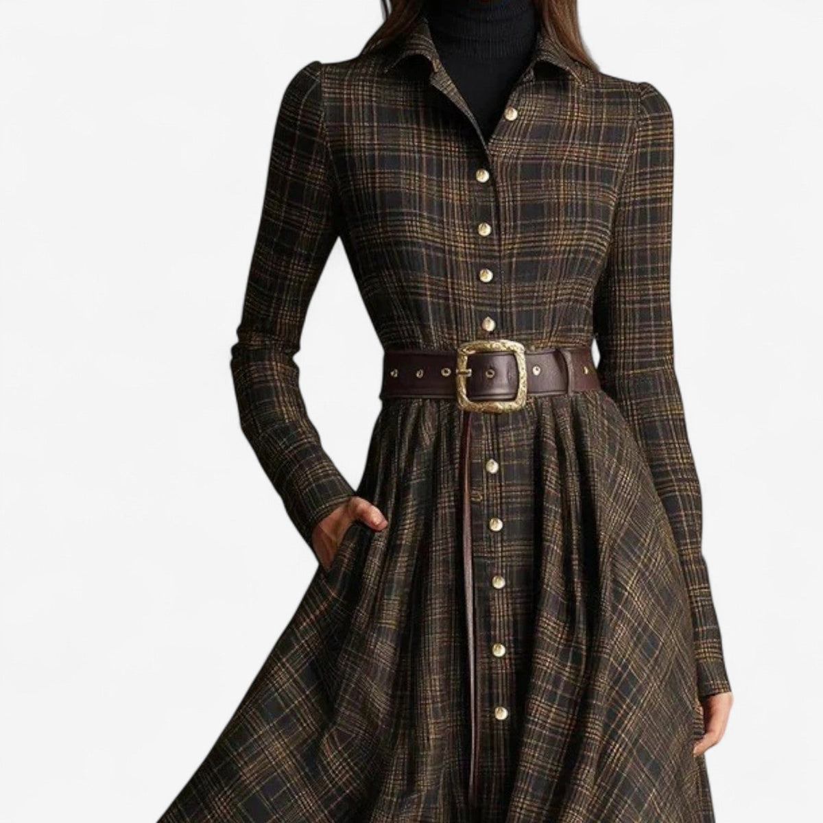 ARLETTE | BELTED PLAID DRESS