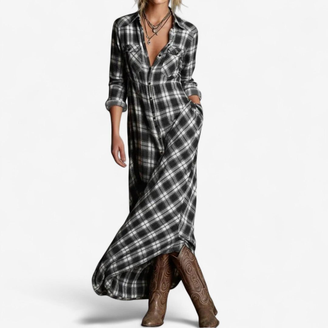 CECILE | CHECKED MAXI SHIRT DRESS