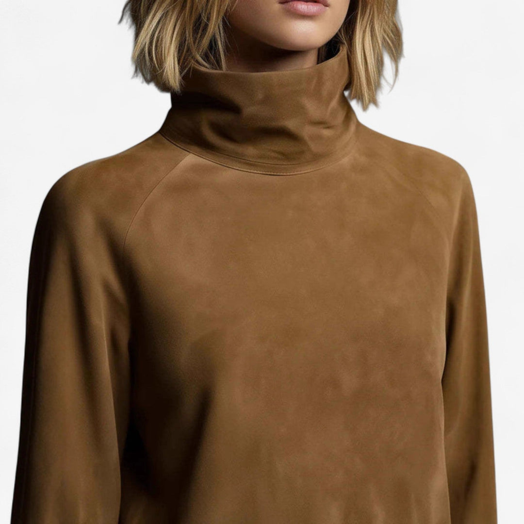 TANIA | HIGH-COLLAR SUEDE DRESS