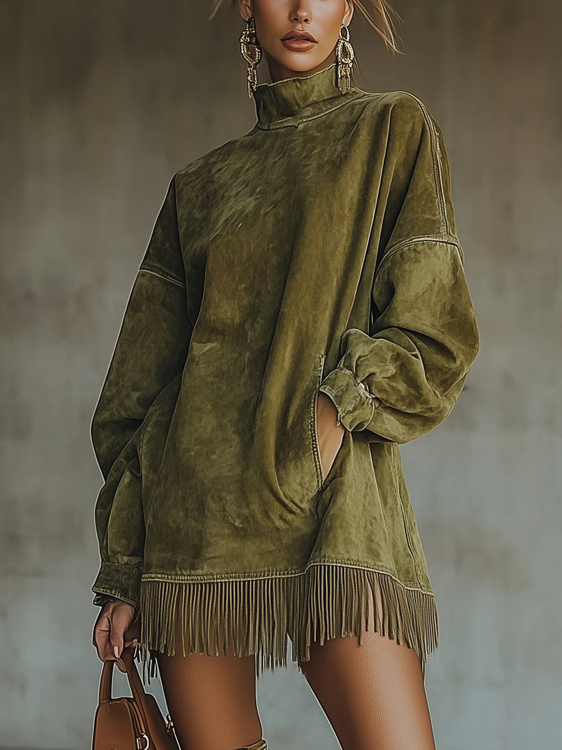 VERA | FRINGE TURTLENECK DRESS