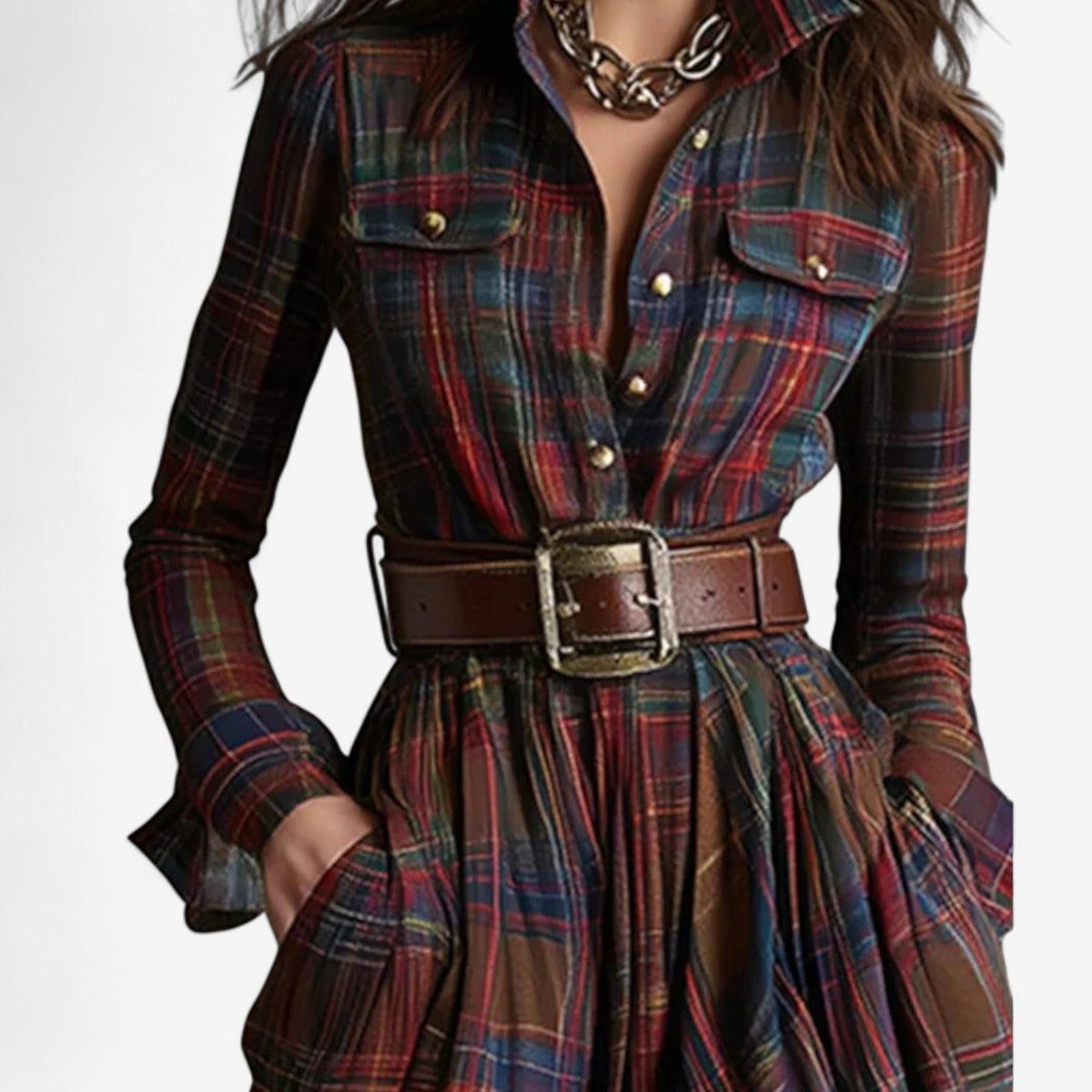 AURELIA | BELTED PLAID DRESS