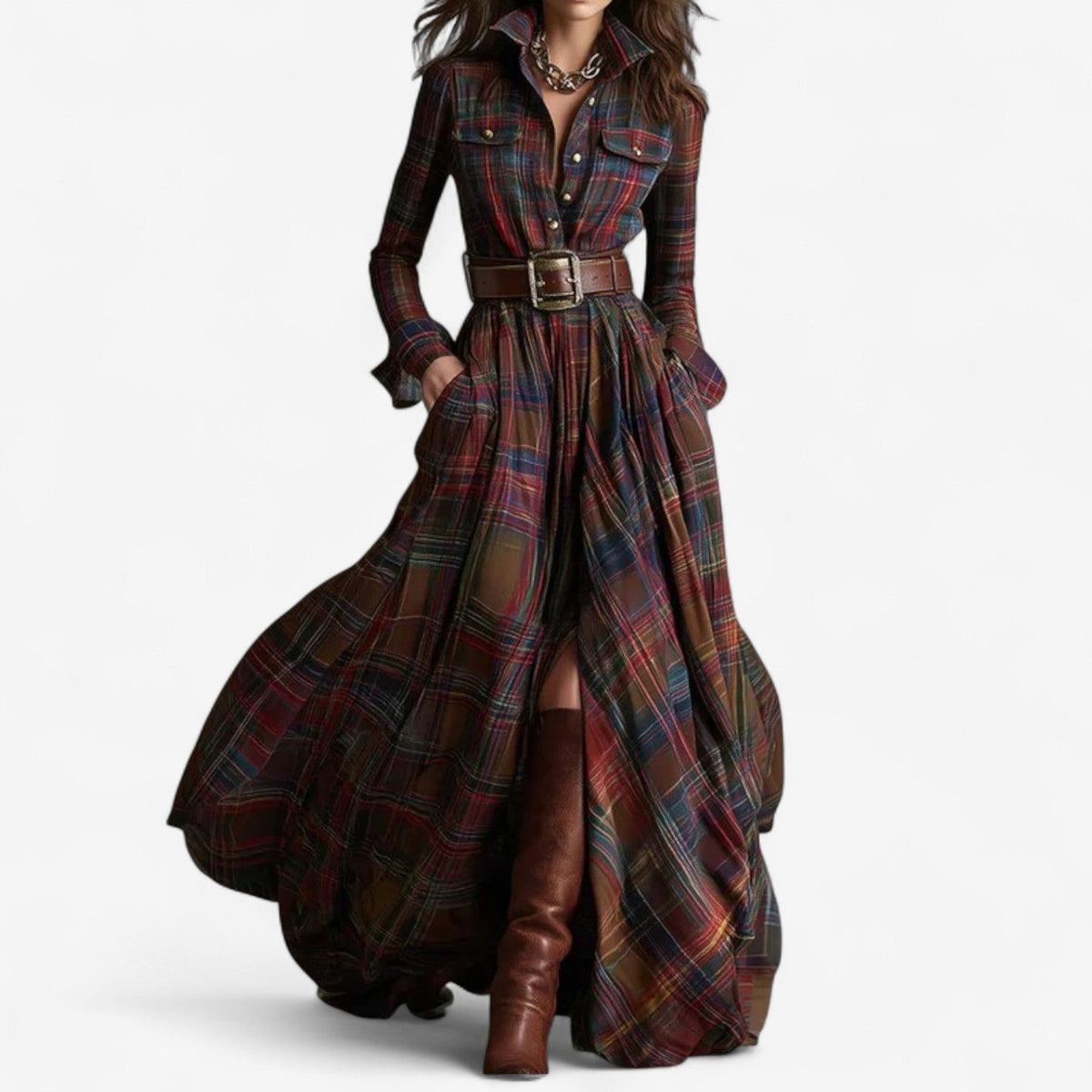 AURELIA | BELTED PLAID DRESS