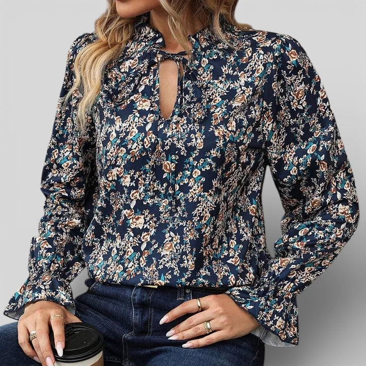 Olivia | Floral Lace-Up V-Neck Blouse