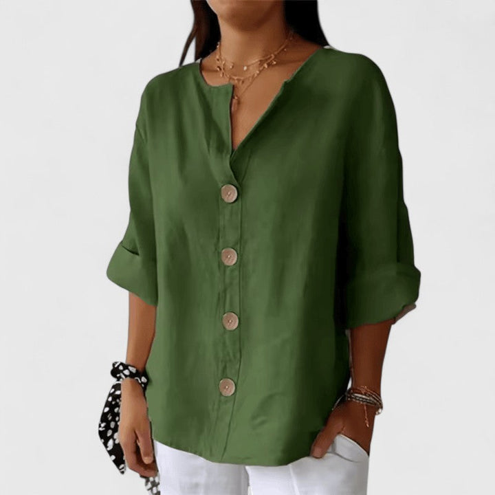 CAITLIN | COTTON-LINEN V-NECK BLOUSE