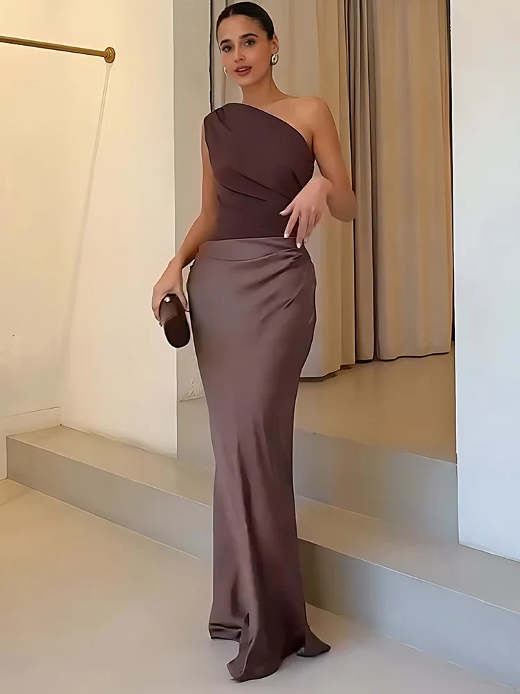 AGNIESZKA | SATIN ONE-SHOULDER MAXI DRESS