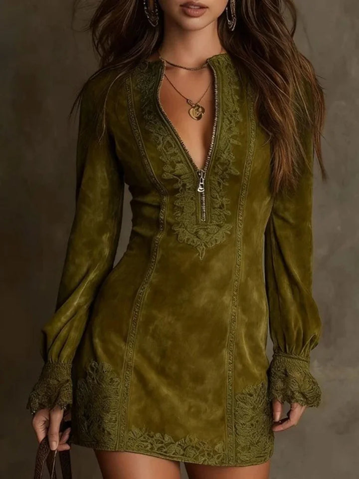 Jane | Elegant Suede Lace Dress