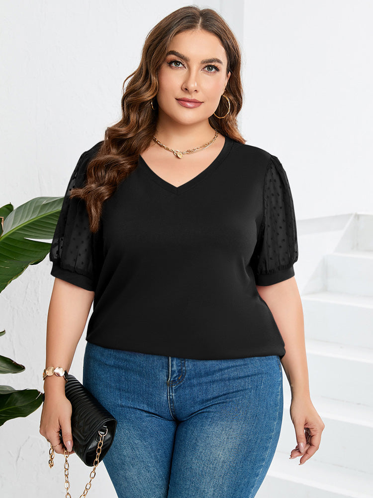 Ariana | Sheer Sleeve V-Neck Top