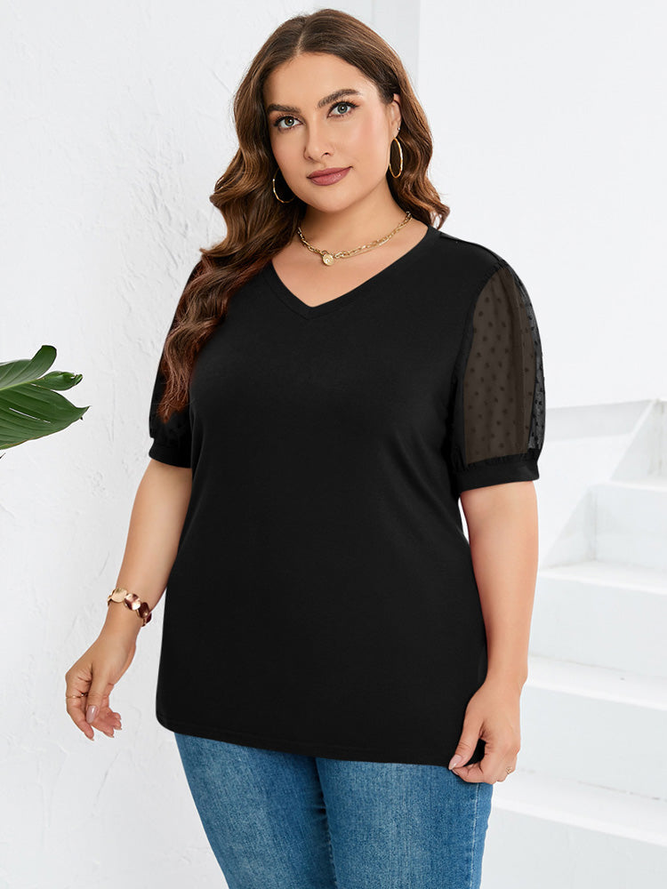 Ariana | Sheer Sleeve V-Neck Top