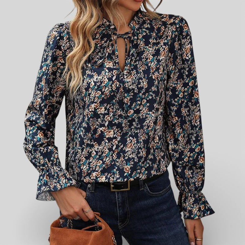 Olivia | Floral Lace-Up V-Neck Blouse