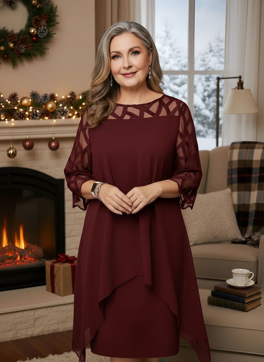 Margaret | Elegant Sheer Sleeve Midi Dress