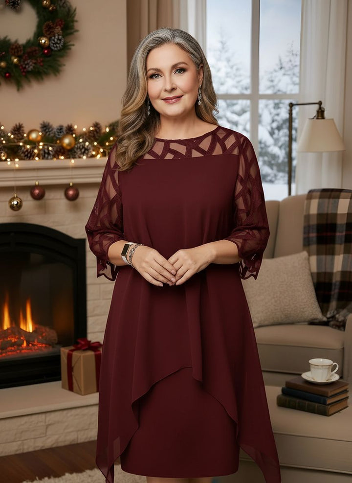 Margaret | Elegant Sheer Sleeve Midi Dress