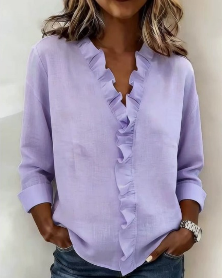 Blakely | Blouse with Ruffles, V-Neck and Long Sleeves