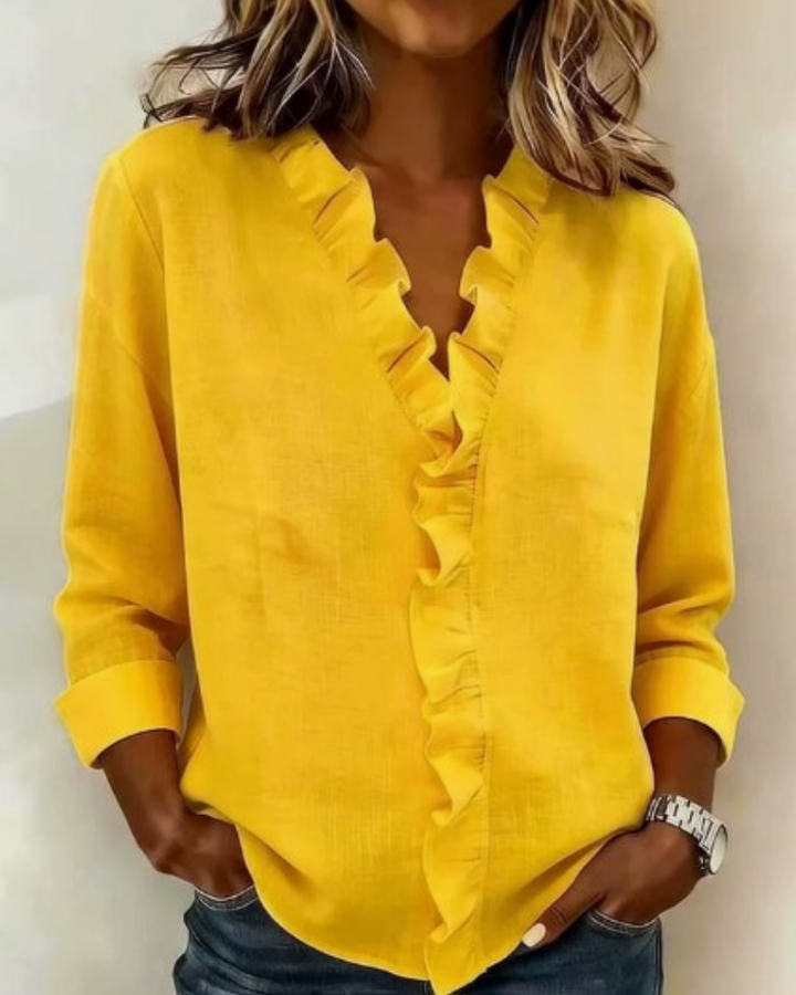 Blakely | Blouse with Ruffles, V-Neck and Long Sleeves