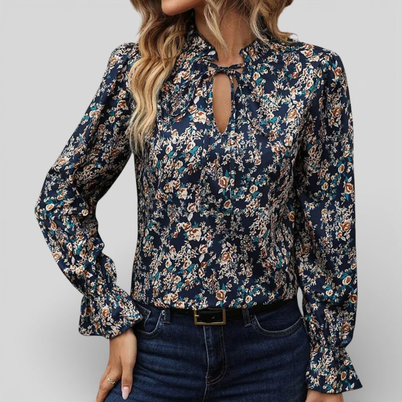 Olivia | Floral Lace-Up V-Neck Blouse