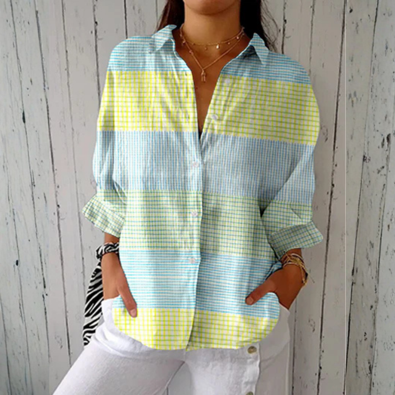 Elara | Pastel Grid Blouse