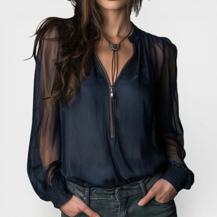 Skylar | Half-Zip Blouse Long Sleeve Knit
