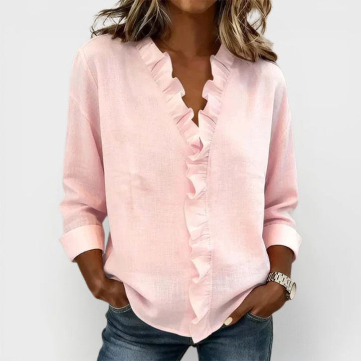 Blakely | Blouse with Ruffles, V-Neck and Long Sleeves