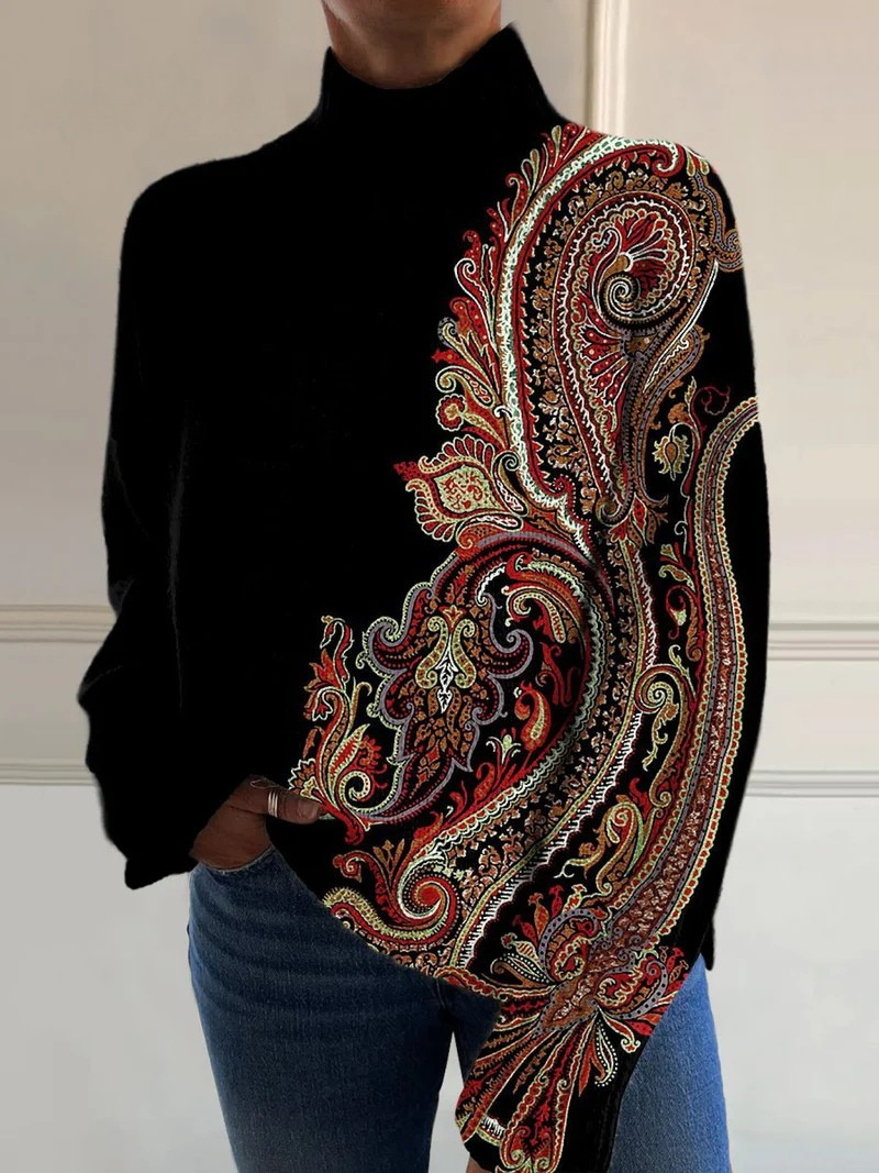 Eunice | Retro pattern long-sleeve sweater