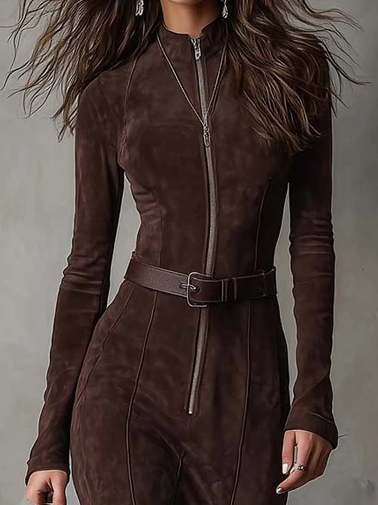 River | Suede Dress with Belt and Zipper