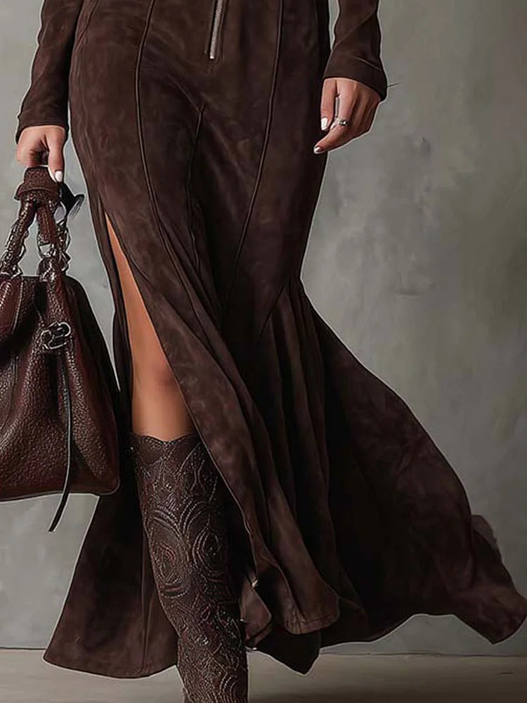 River | Suede Dress with Belt and Zipper
