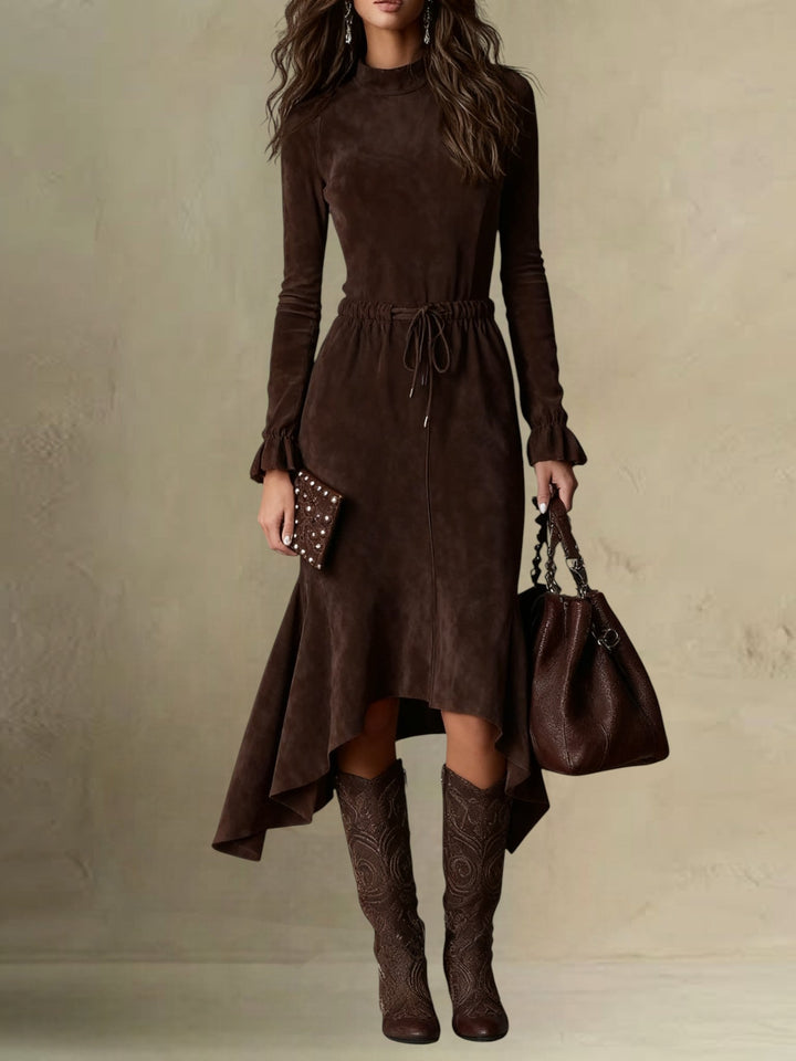 Isla | Suede Midi Dress with Tie Waist