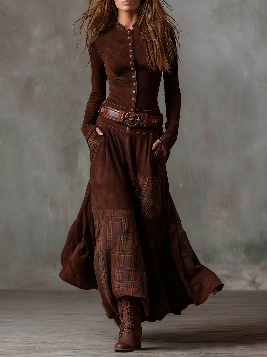 ORLA | PATCHWORK CHECK MAXI DRESS