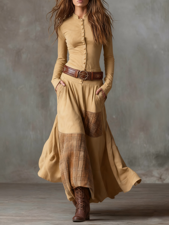 ORLA | PATCHWORK CHECK MAXI DRESS