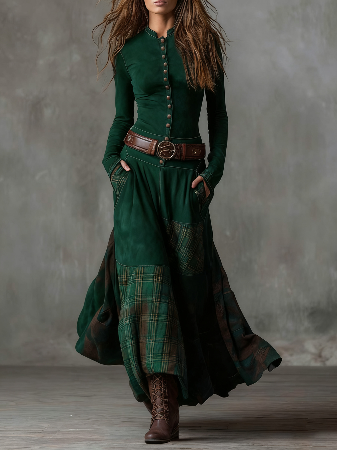ORLA | PATCHWORK CHECK MAXI DRESS