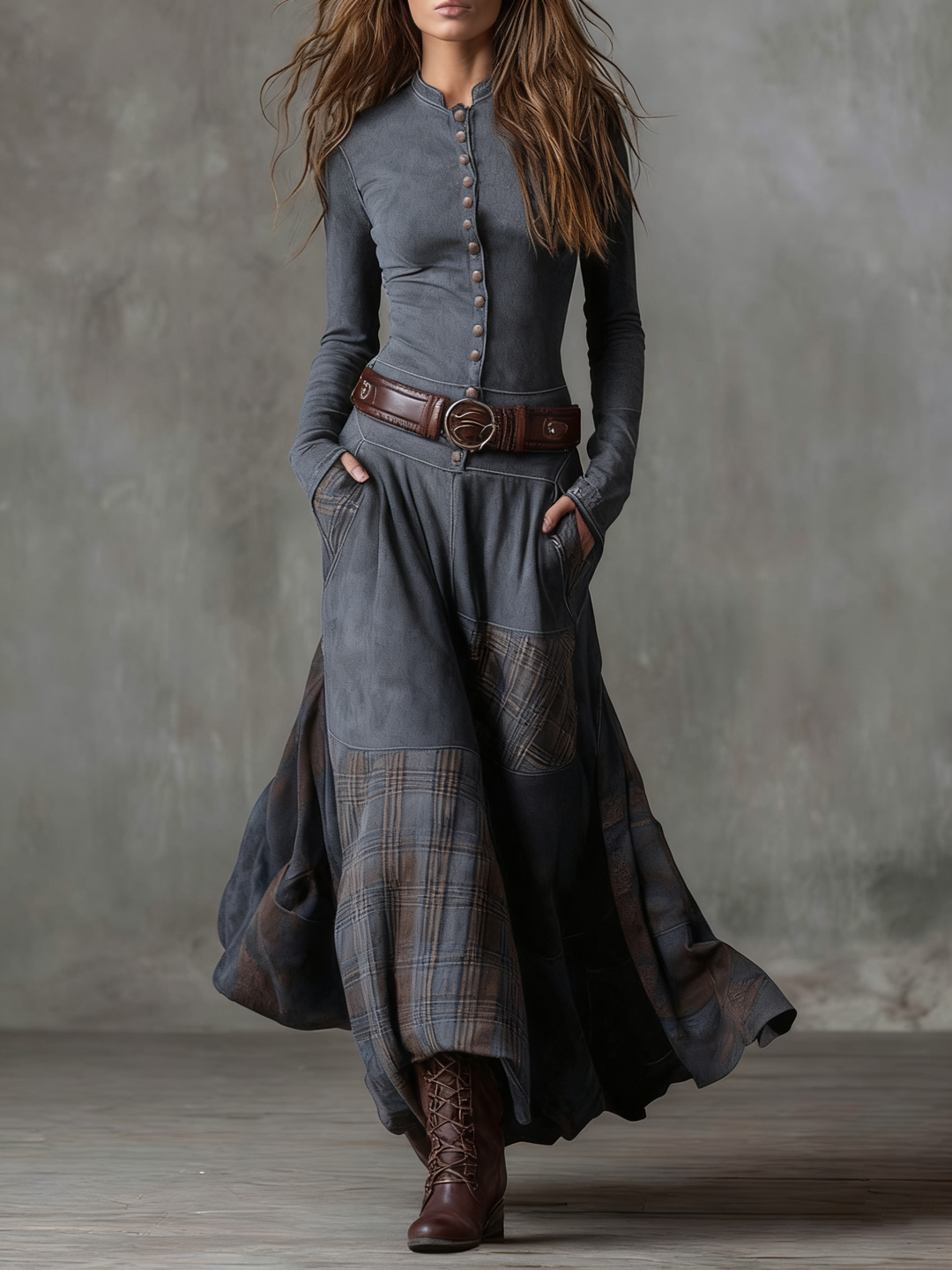 ORLA | PATCHWORK CHECK MAXI DRESS