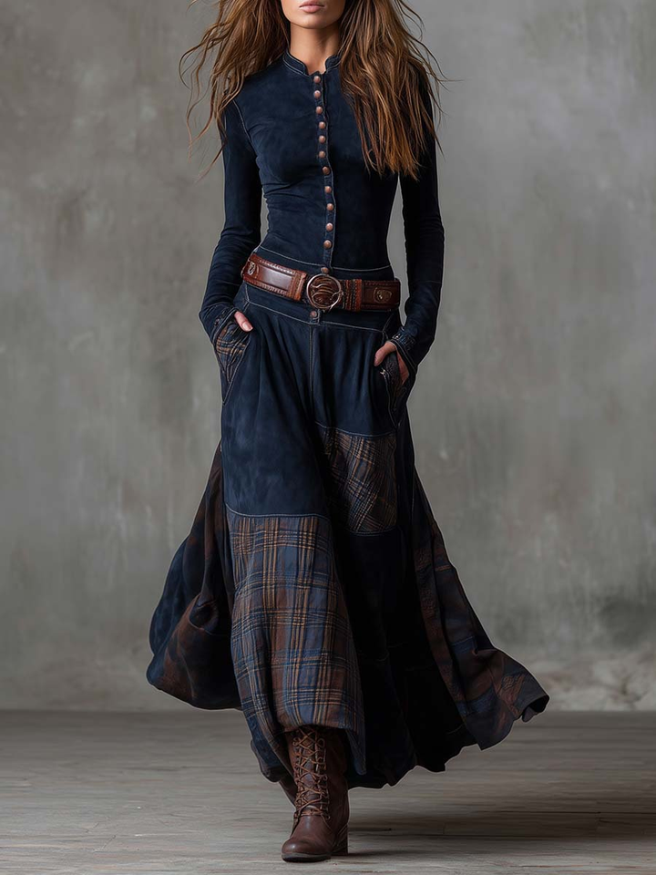 ORLA | PATCHWORK CHECK MAXI DRESS