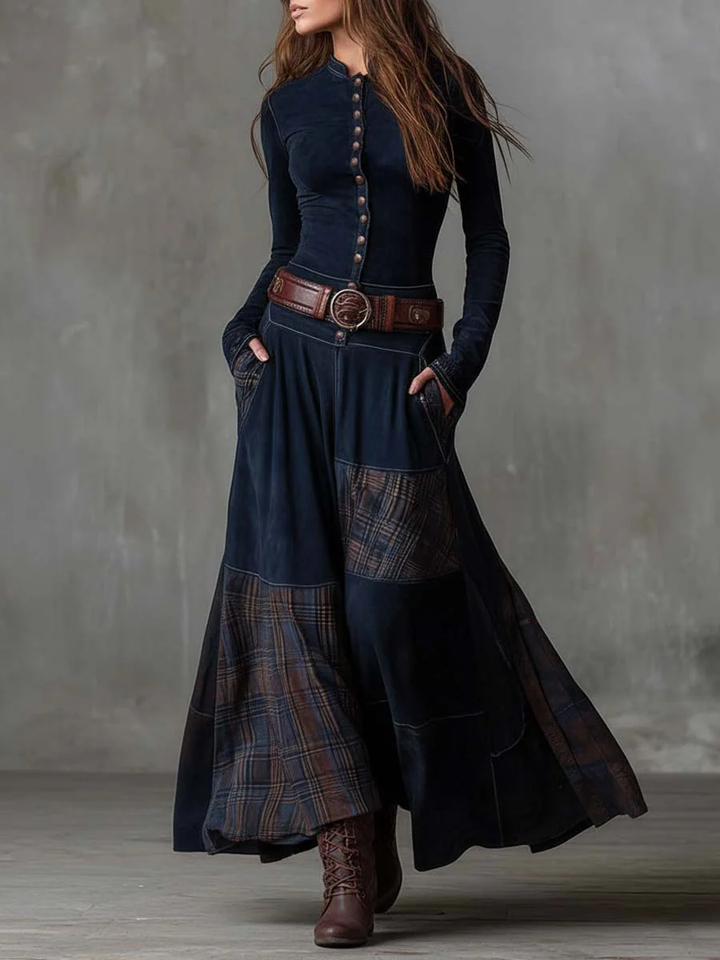 ORLA | PATCHWORK CHECK MAXI DRESS