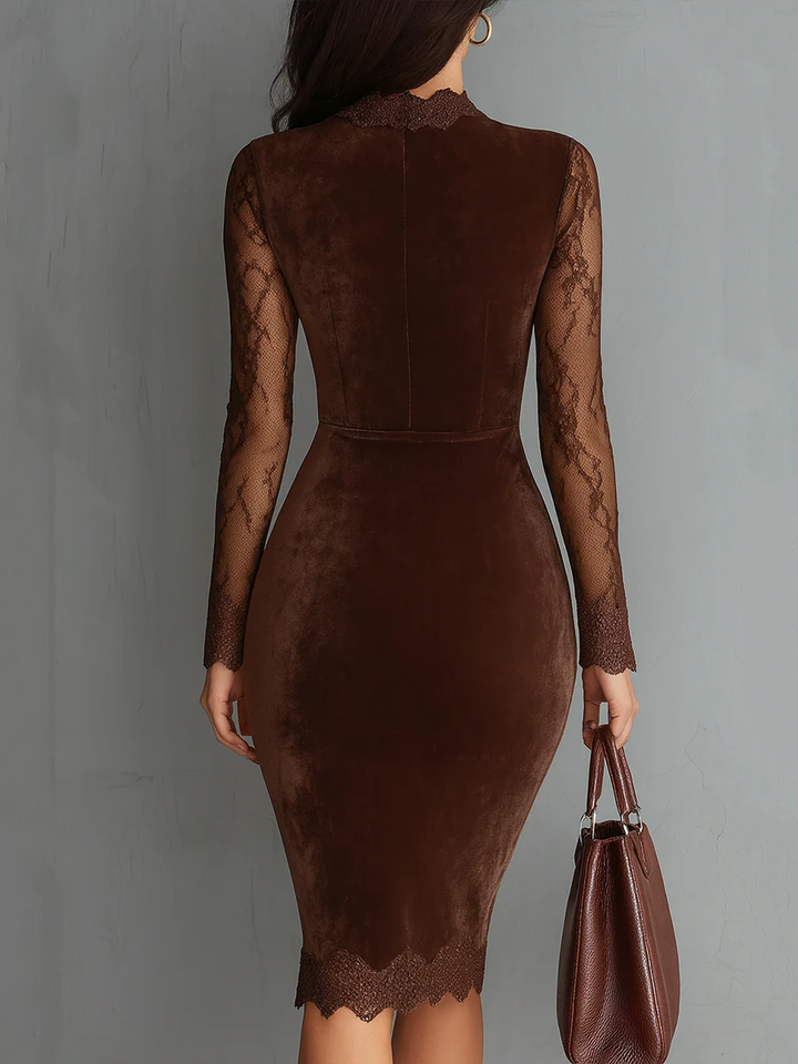Hadley Vintage Keyhole Neckline Lace Sleeve Velvet Mini Dress
