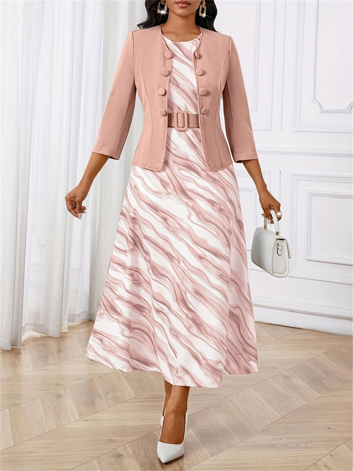 BOZENA | BELTED PATTERNED TWO-PIECE SET