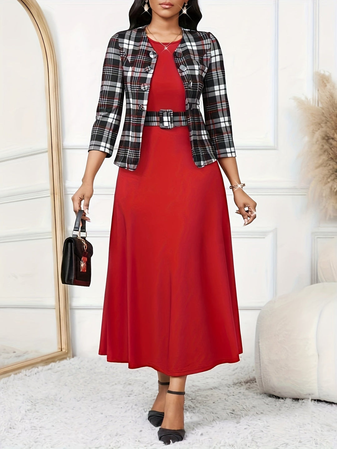 BOZENA | BELTED PATTERNED TWO-PIECE SET