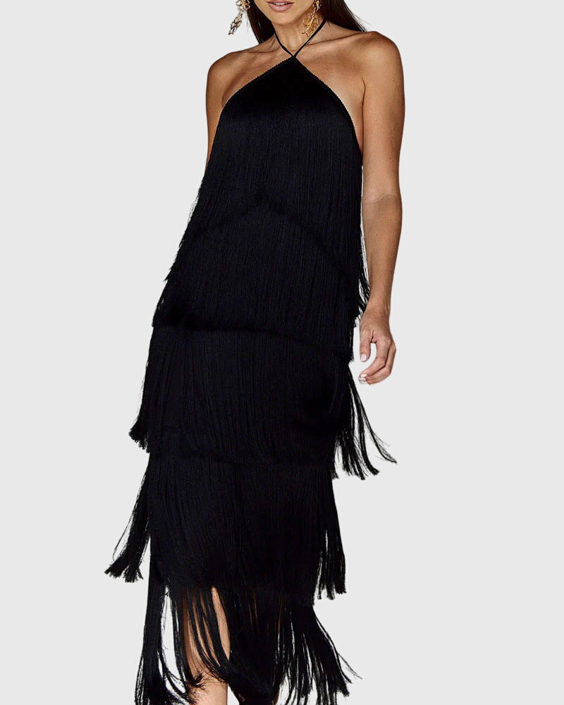 ARIELLE | HALTER TASSEL DRESS