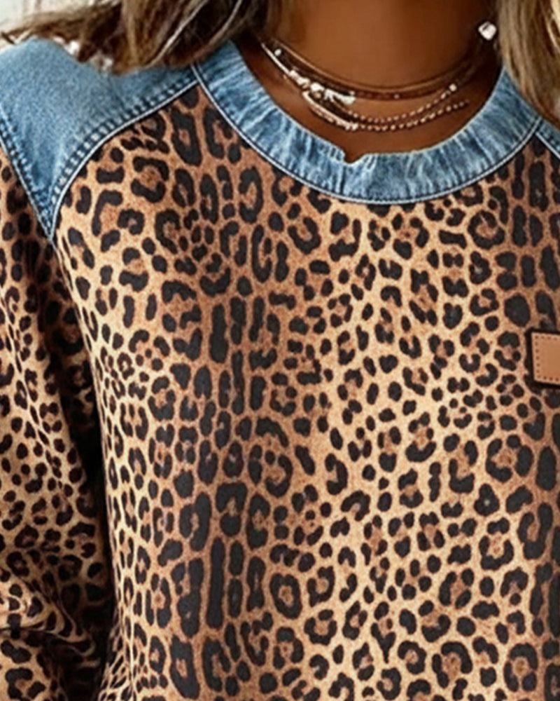 Tara | Leopard-Print Denim Sweatshirt
