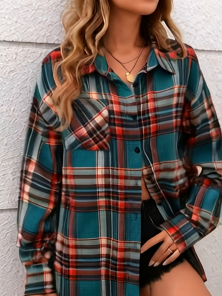 Julia | Plaid Button Long Sleeve Blouse