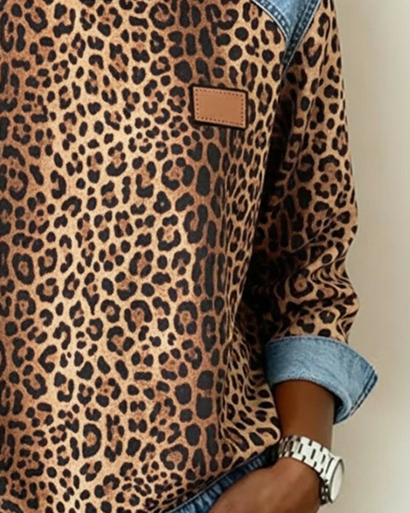 Tara | Leopard-Print Denim Sweatshirt