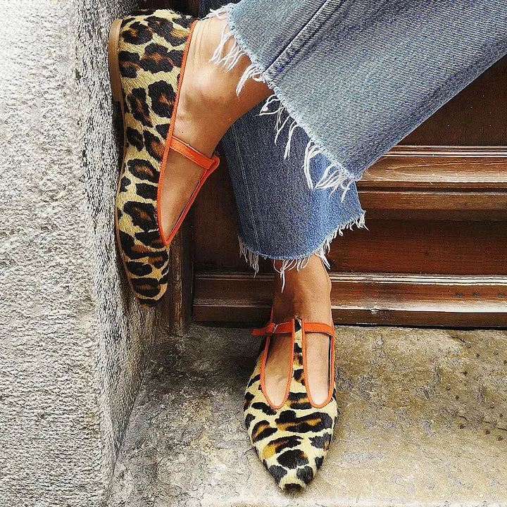 SOPHIA | LEOPARD T-STRAP FLATS