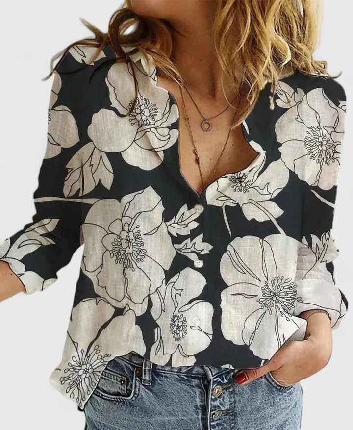 ELENA | COTTON-LINEN BUTTON-DOWN BLOUSE