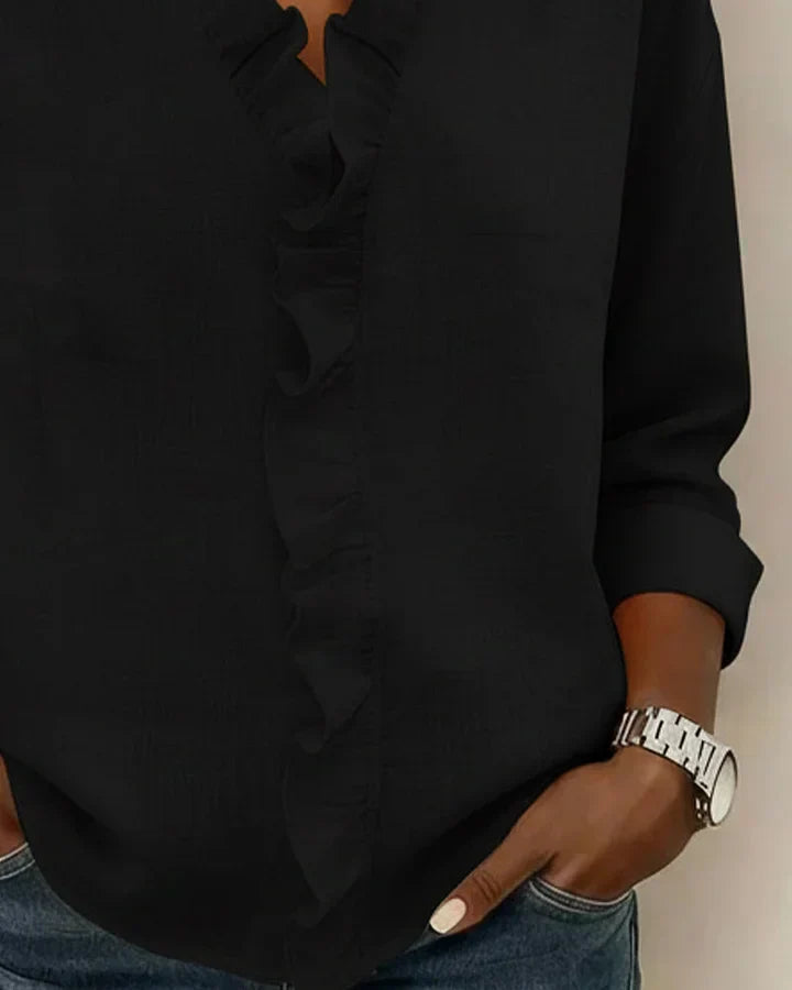 Elowen | Blouse with Ruffles, V-Neck and Long Sleeves