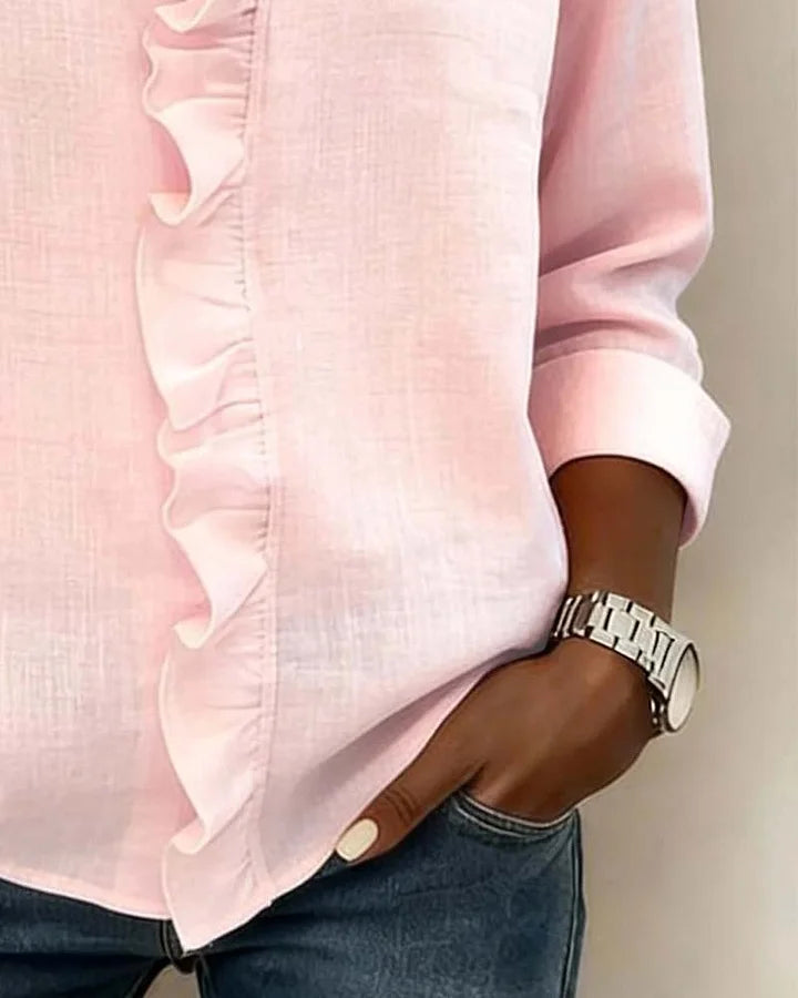 Elowen | Blouse with Ruffles, V-Neck and Long Sleeves