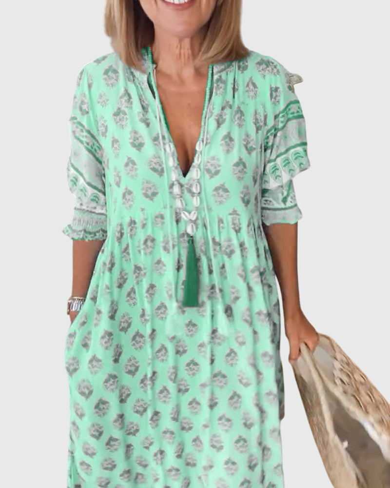 SABINE | PRINTED V-NECK DRESS